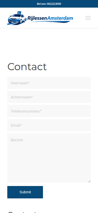 Echte mobiele weergave van dezelfde contactpagina