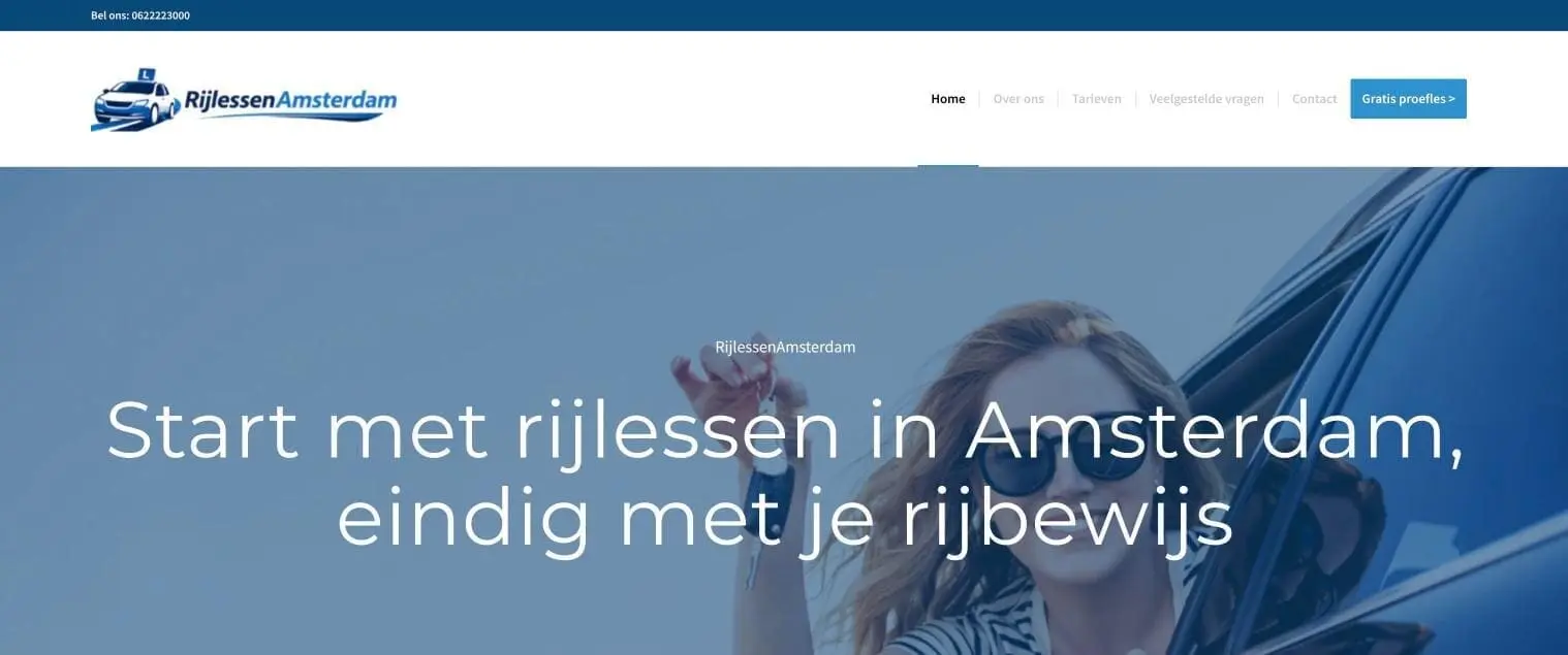 Echte desktopweergave van de WordPress-website RijlessenAmsterdam